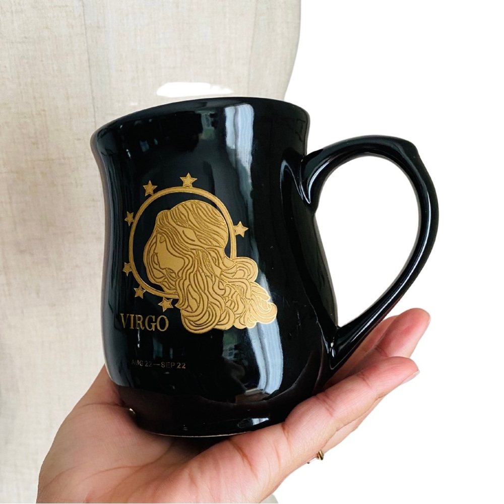 Vintage 70s Black and Gold Virgo Mug Astrology Zodiac